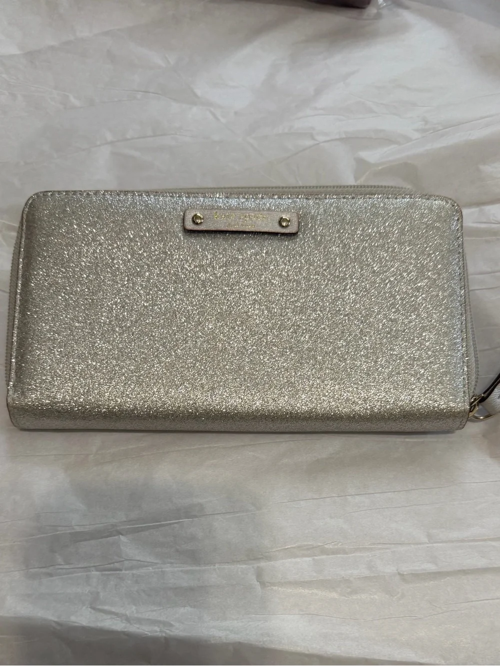 Kate Spade Glitter Zip-Around Wallet - Silver